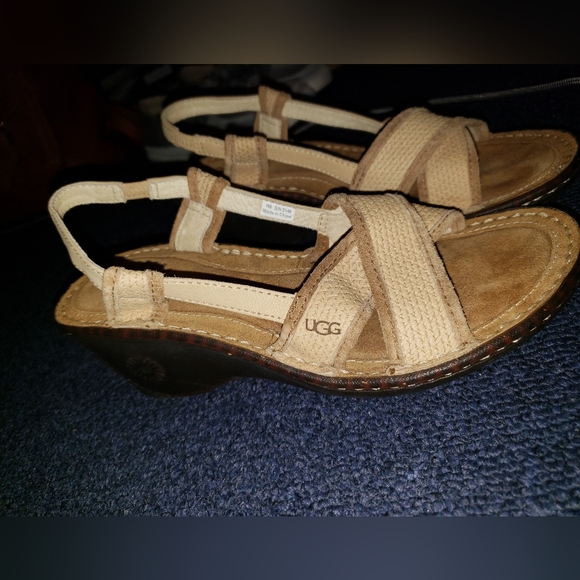 UGG Australia Uggs Mayley Fawn Wedge Leather Slingback 3146 Sandals - Picture 2 of 4